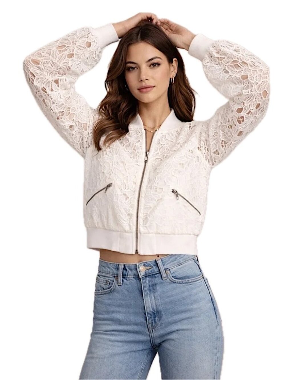 Jason Wu White Eyelet Bomber Jacket Lightweight Sheer Sleeves Size XS  NEW